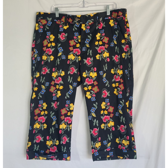 Loudmouth Womens Black Floral Multicolor Golfing Capri Pants 20W Plus - Picture 1 of 5